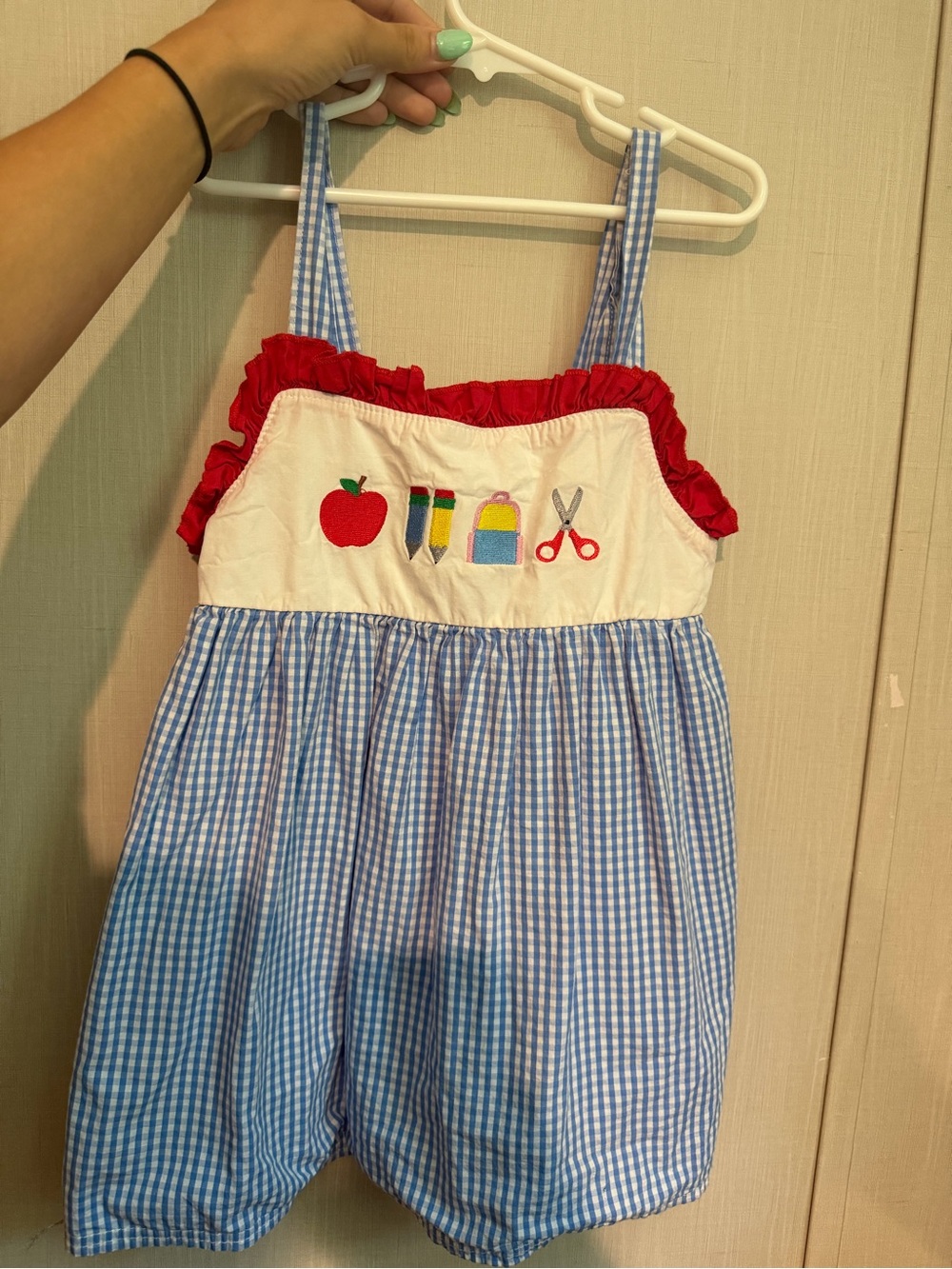 Girls Blue Gingham School Embroidered smocked